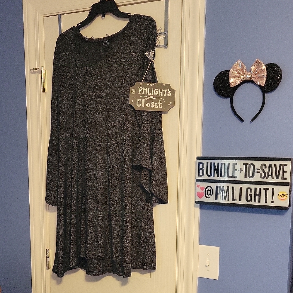 Lildy Gray V-Neck Dress Black Gray L-XL